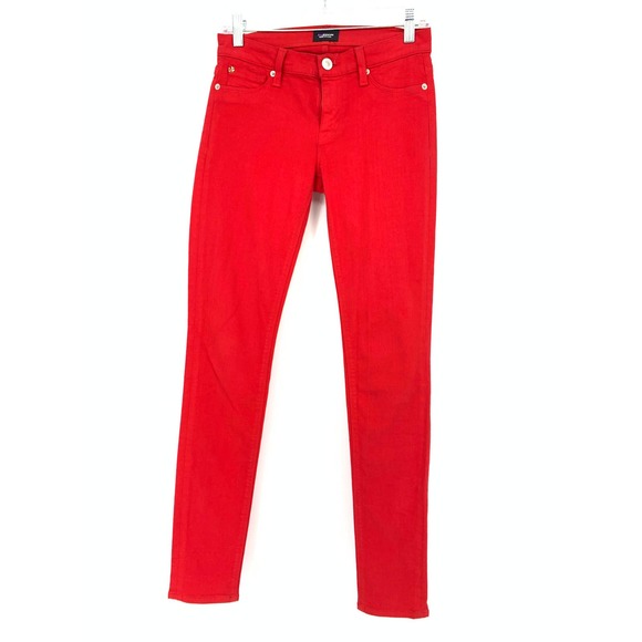 Hudson Jeans Denim - Hudson Womens Size 26 Colette Mid Rise Skinny Jeans Red Stretch Denim
